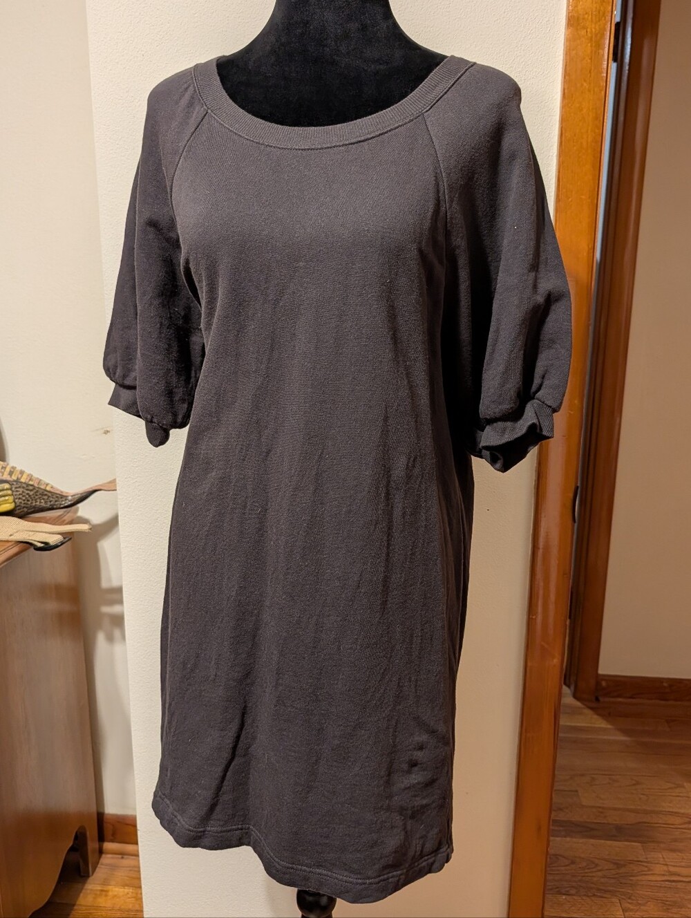 Z Supply Black Cotton And Balloon Sleeve Crew Neck Midi Dress